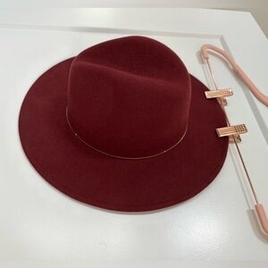 NWOT Anthropologie Wine Red Adjustable Felt Fedora Hat
